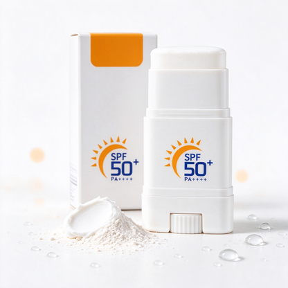 忙しい日の外出前に、手軽に紫外線対策を。SPF50+ 日焼け止めスティック｜太陽のようなオレンジと清潔感のあるホワイトで彩る、毎日のUVケア習慣