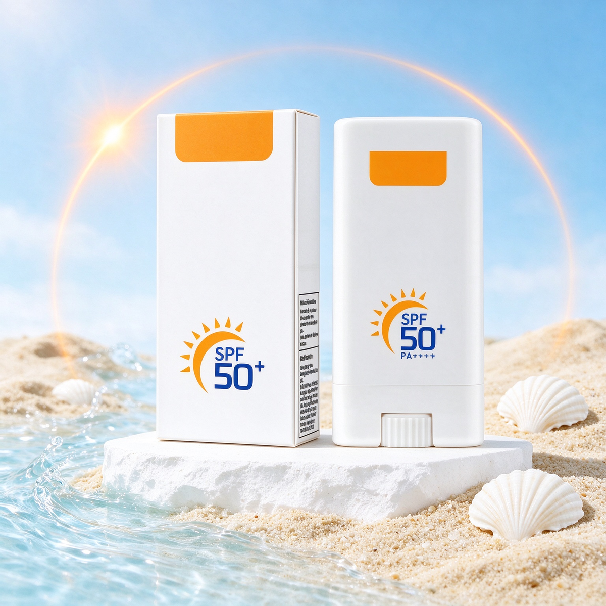忙しい日の外出前に、手軽に紫外線対策を。SPF50+ 日焼け止めスティック｜太陽のようなオレンジと清潔感のあるホワイトで彩る、毎日のUVケア習慣