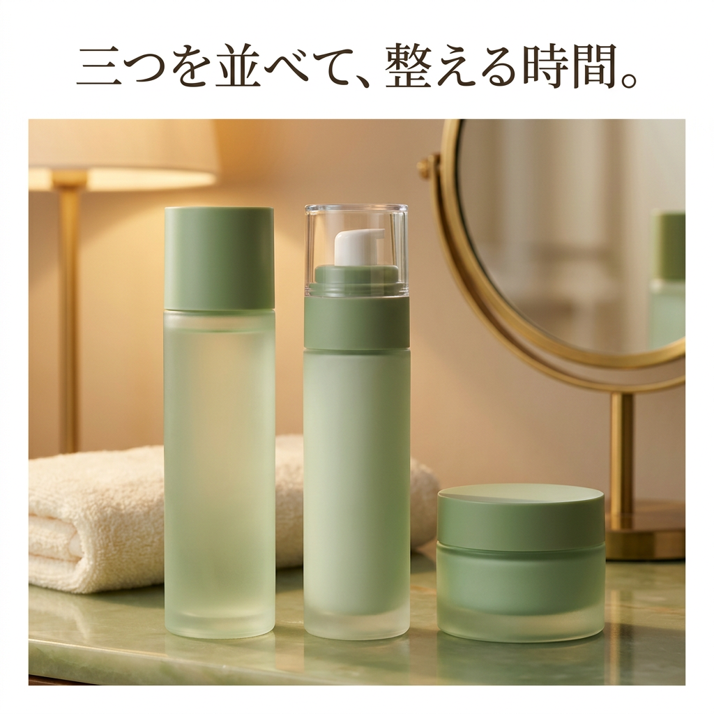 鏡とタオルを添えた三点セットのある洗面台