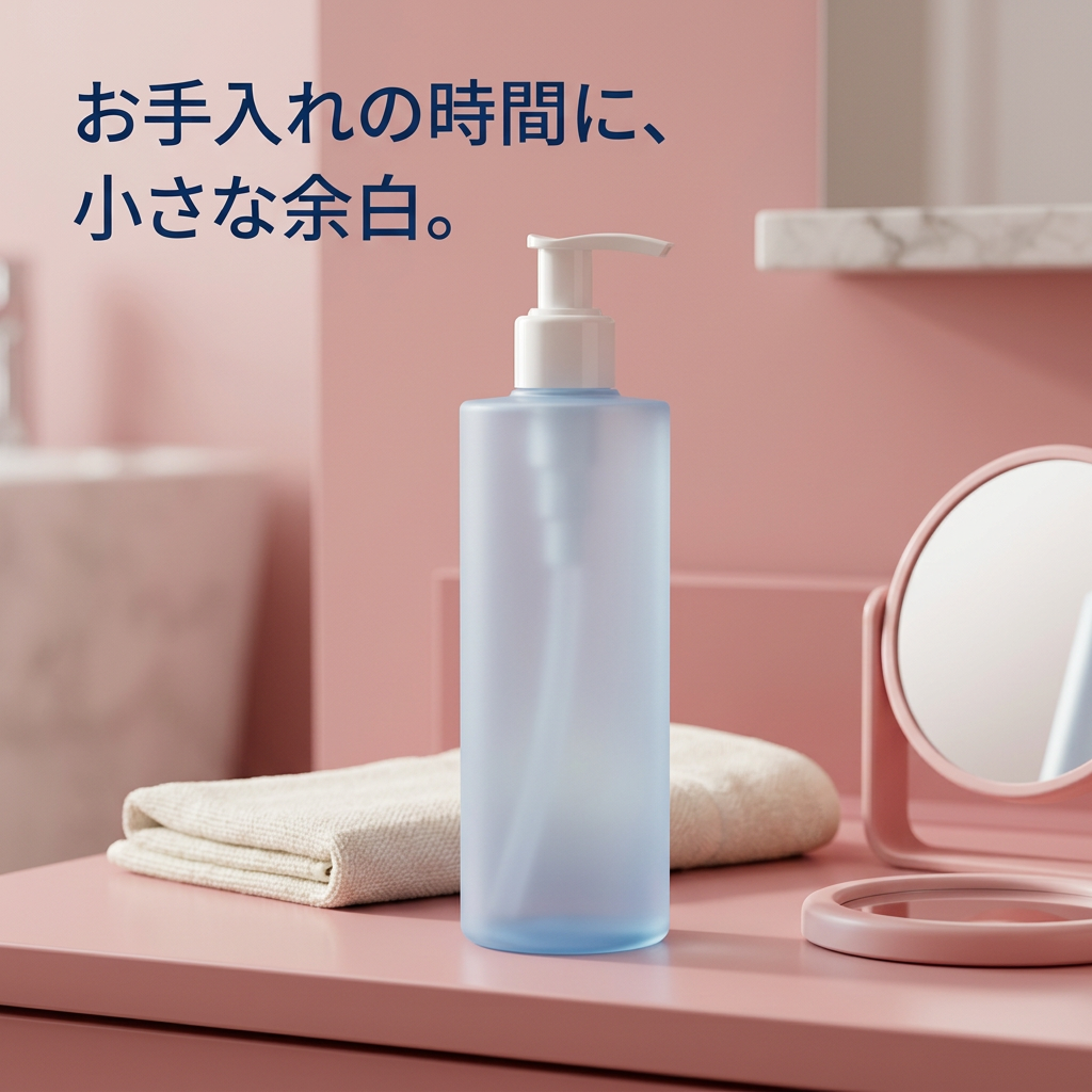 タオルと丸い鏡を添えた保湿ジェルのある洗面台