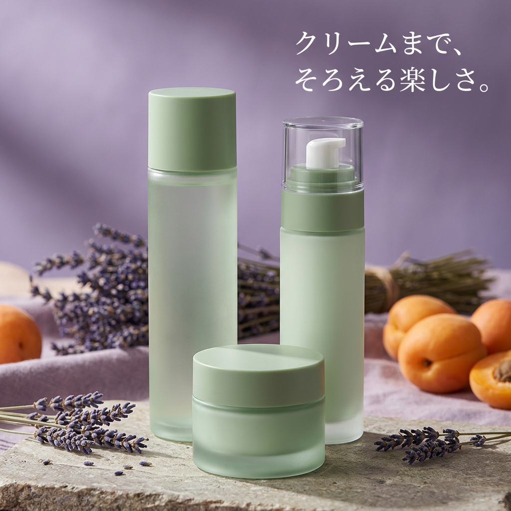 クリームジャーを手前に配置した三点セット