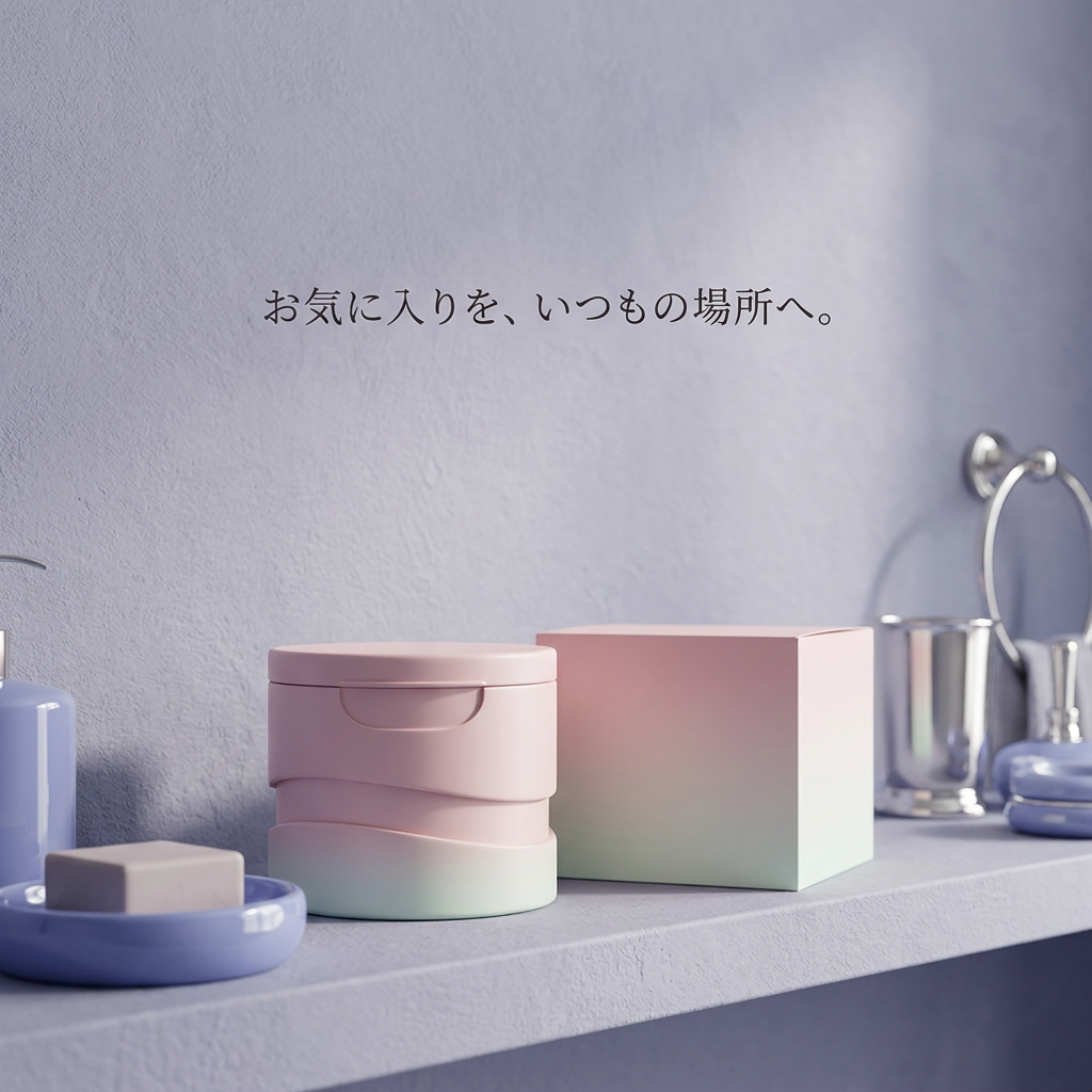ラベンダーの棚に置いたジャーと外箱
