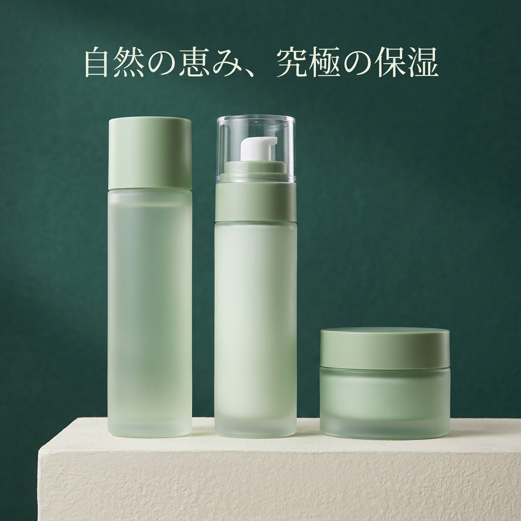 アロエの化粧水と乳液とクリームの三点セット正面イメージ