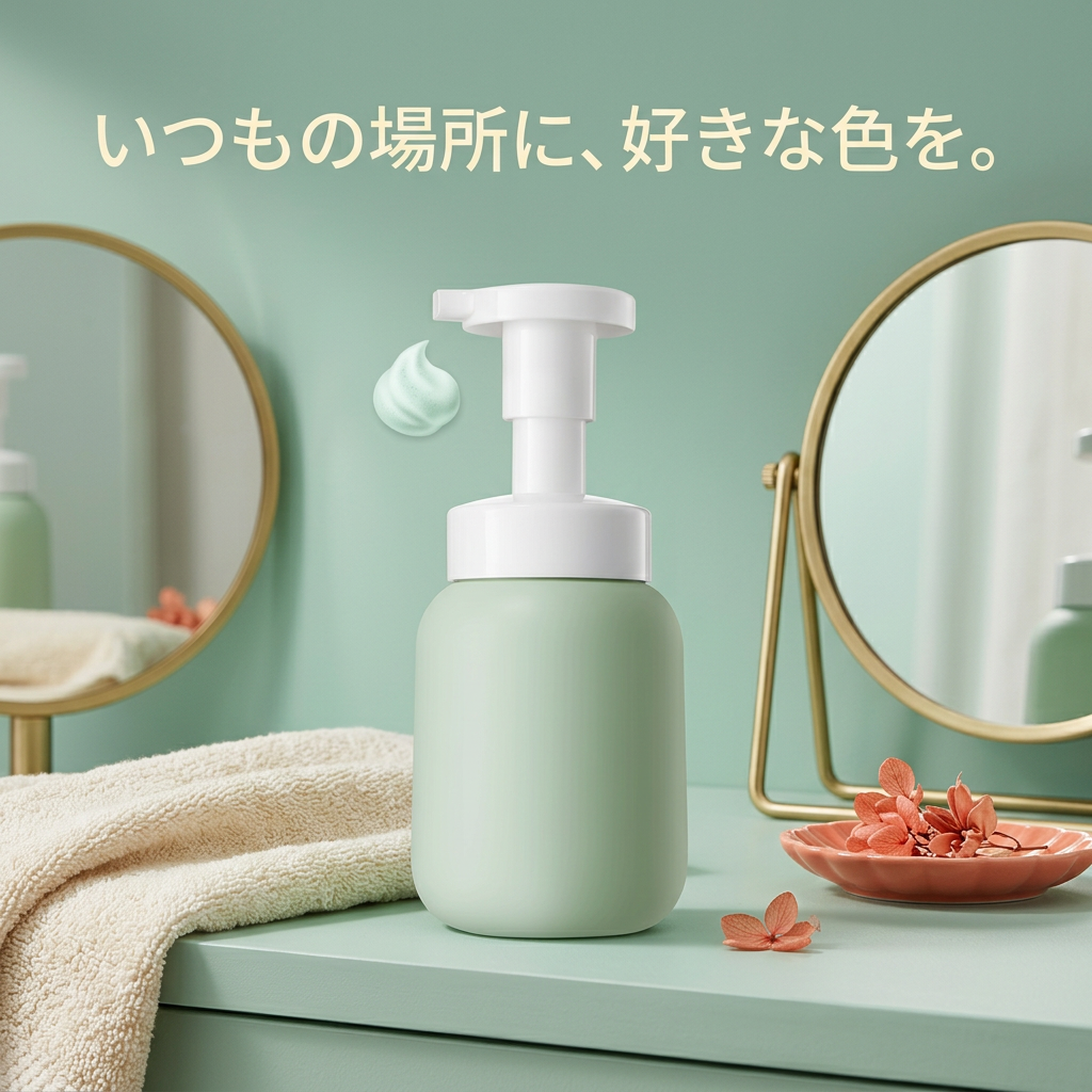 タオルと鏡を添えた洗面台のシーン