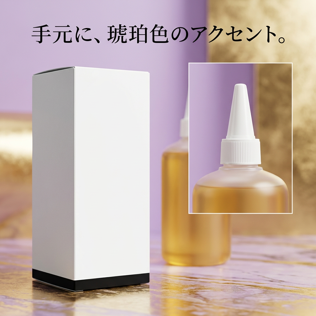 白い先細のパーツとボトル全体を紹介する詳細イメージ