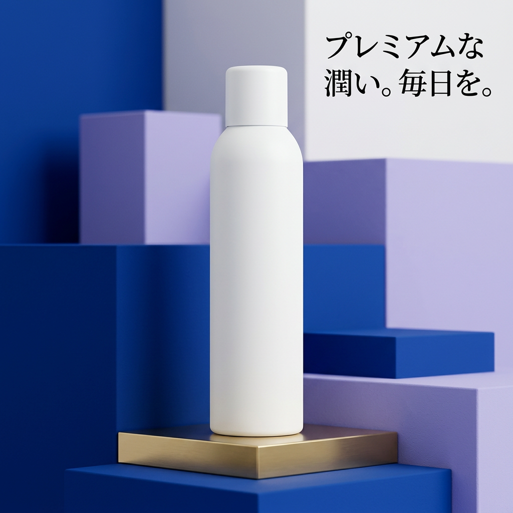 ラベンダーとブルーの空間に配置した白いミスト容器