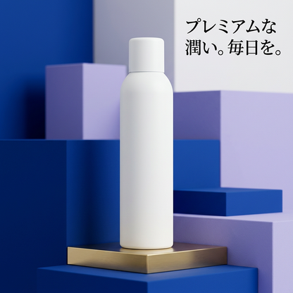 ラベンダーとブルーの空間に配置した白いミスト容器